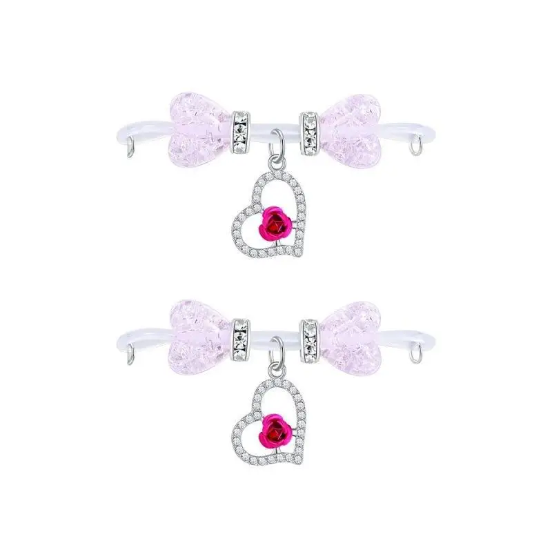 Non-Piercing Fake Nipple Piercings 2Pcs/Set Heart Moon Dangly Style Fashion Nipple Jewelry for Girls Daily Use