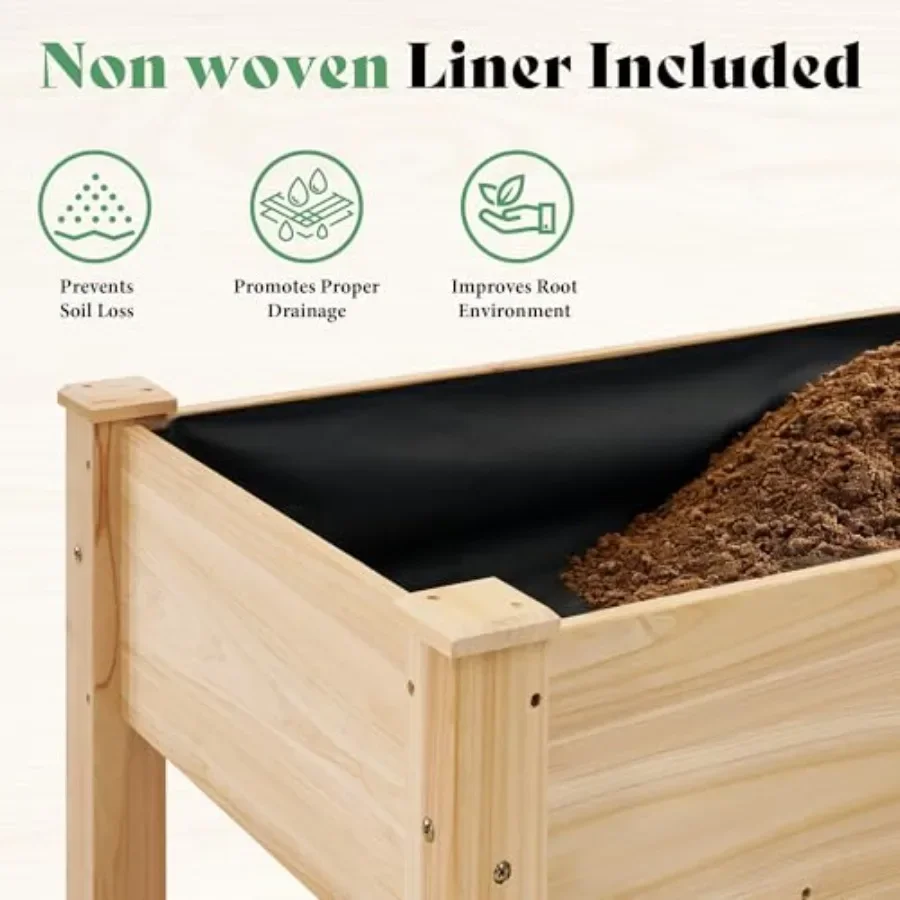 Raised Garden Bed, 48x30x24 Inch Elevated Wood Planter Box