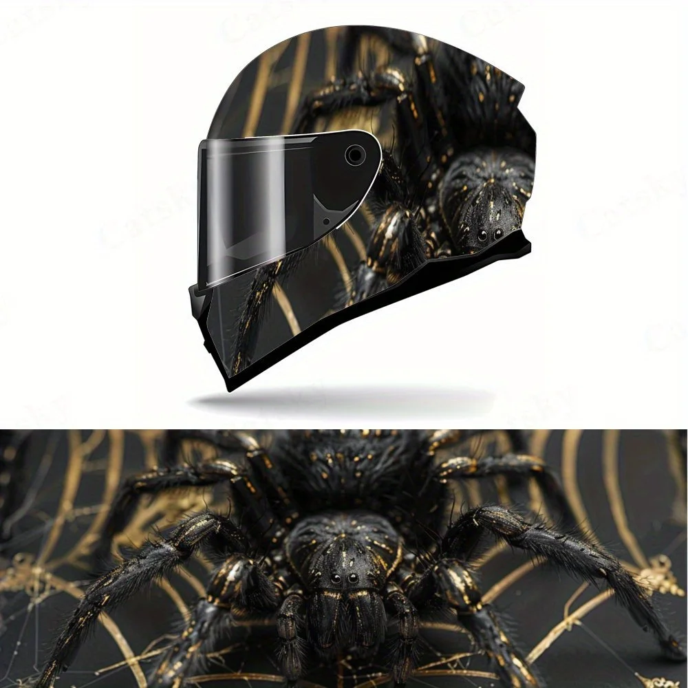 

Black - Gold Spider Helmet Vinyl Wraps, Waterproof Scratch-Resistant Full Face Helmet Decals, Durable PVC Artistic Design, Insta