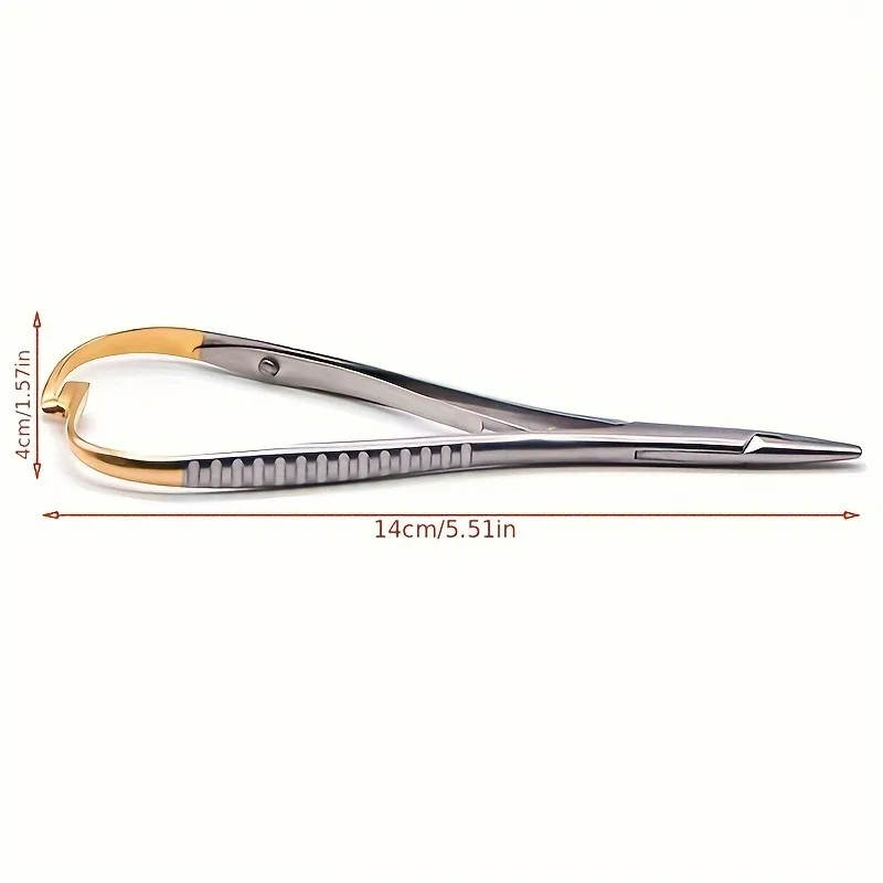 Ergonomisches Edelstahl-Spitzzangen-Set mit goldenen Akzenten – Handgehaltene Klemmzange und Pinzette mit gezahntem Griff zum Knotenbinden – Detail 2