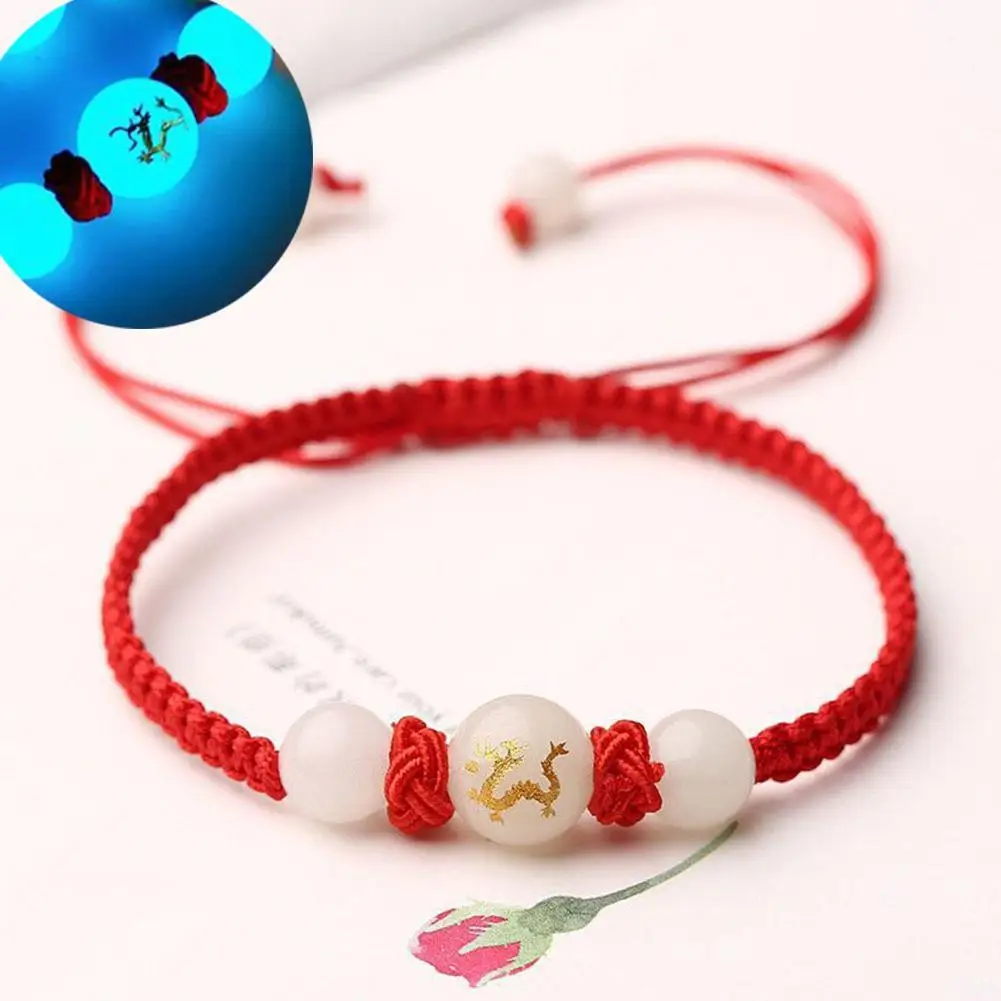 Luminous Chinese Style Dragon Bracelet 2024 Dragon Year Lucky Red Rope Bracelet Xmas Near Year Gift