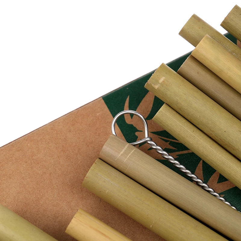 [H]1pcs Bamboo Drinking Straws Eco-Friendly Party Kitchen With Clean Brush