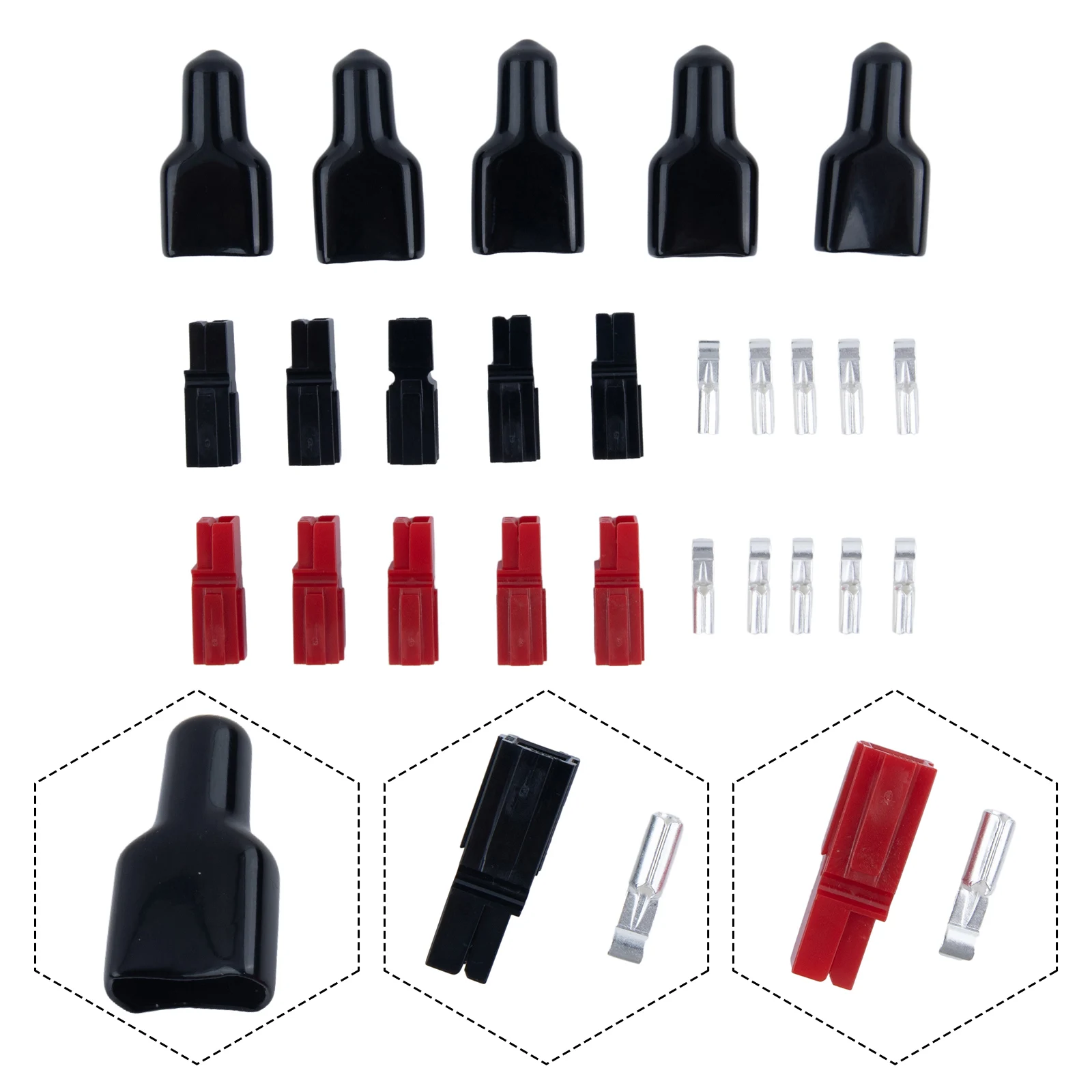 مجموعة 30AMP طويلة الأمد لموصل أندرسون ستايل 5 أزواج مع أغطية وأكمام مطاطية سوداء لتحسين السلامة
