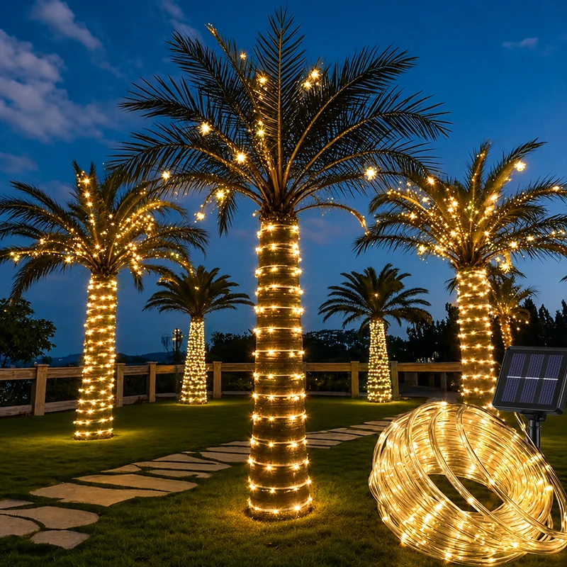 Solar LED Rope String Lights Waterproof Outdoor PVC Tube Fairy Light Multicolor Garland Lamp for Tree Patio Yard Garden Christma
