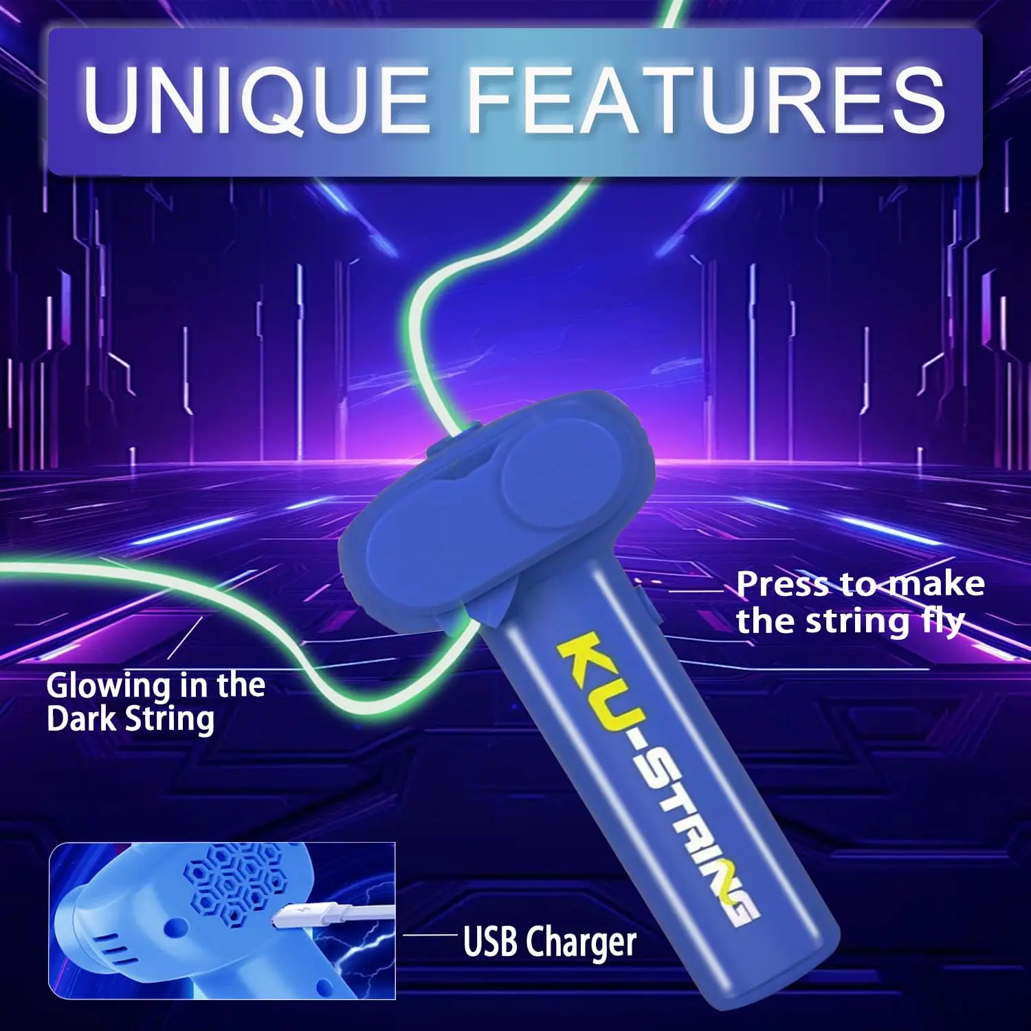 Brinquedo lançador de corda que brilha no escuro, recarregável, led luminoso, alívio do estresse, portátil, jogo iluminado, presente para crianças e adultos