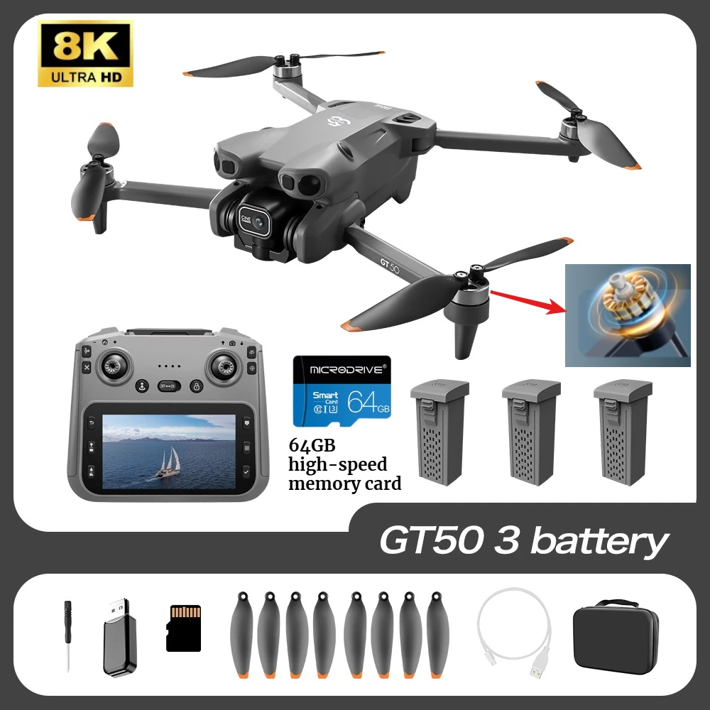 Obstacle-Avoidance 4.3-inch Screen Aerial Photography Brushless Drone 2.4G Optical Flow Display GT50  with Dual-Lens WIFI
