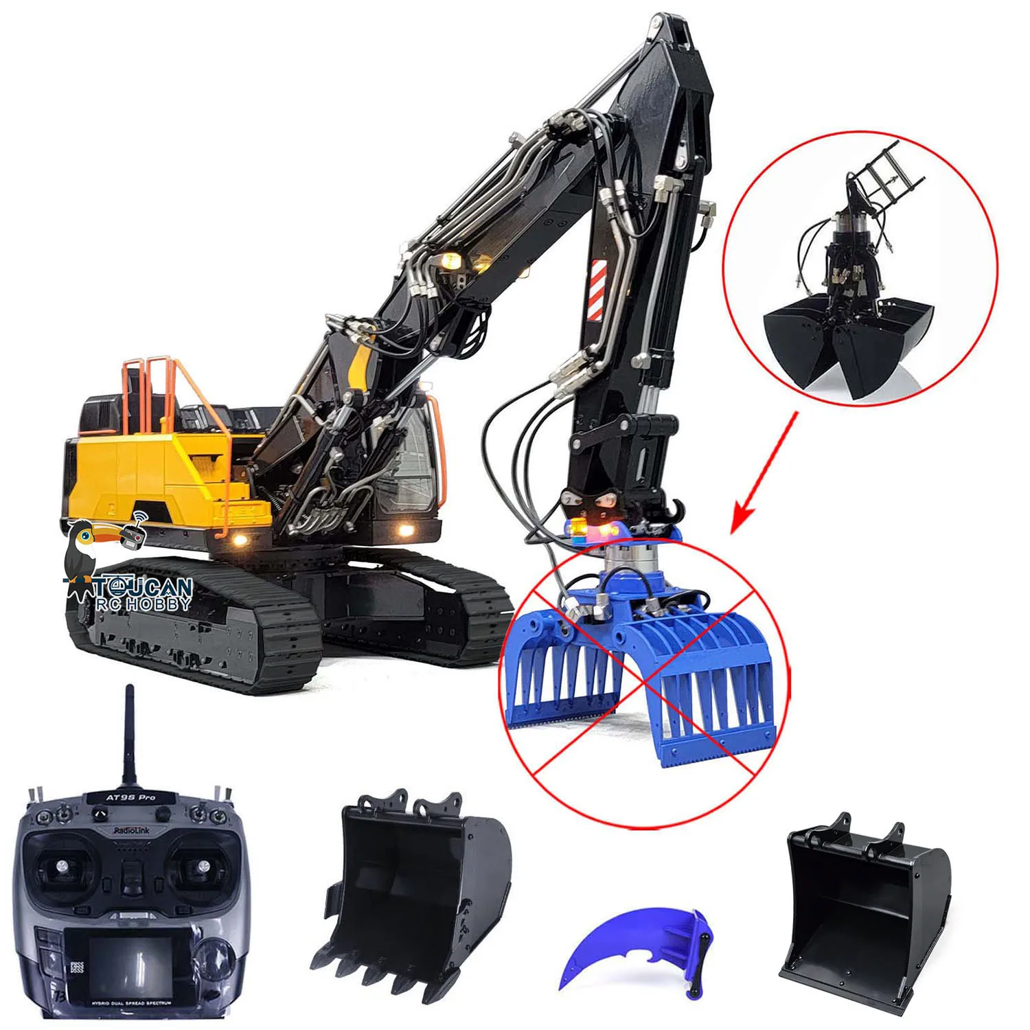 MTM 1/14 Metal RC Excavator Hydraulic 3 Arms EC380 for Remote Control Tracked Construction Vehicle Outdoors Toy Gift TH22513