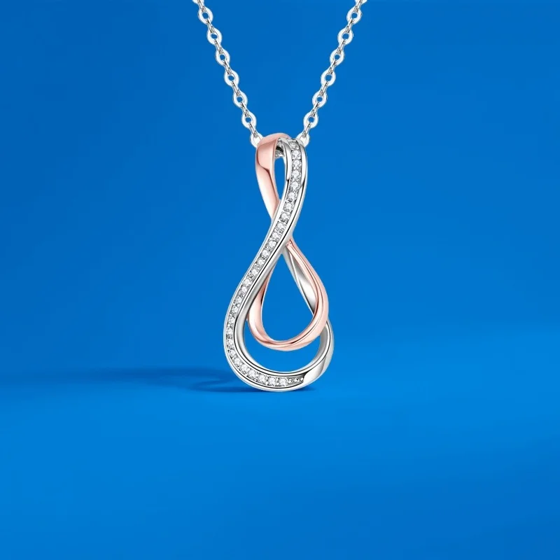 

Ожерелье с моассанитом цвета D в форме символа бесконечности, покрытое серебром S925 и 18-каратным золотом, для женщин. Сертифицированный подарок. Ювелирные украшения для невесты и офиса.