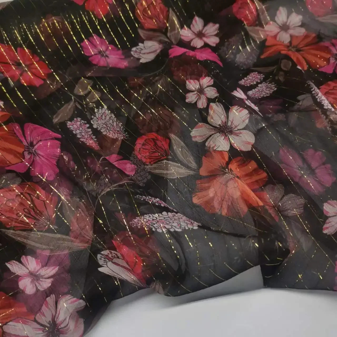 Silk Chiffon 6mm Soft Thin Fabric Metallic Jacquard Stylish Dress Scarf Material