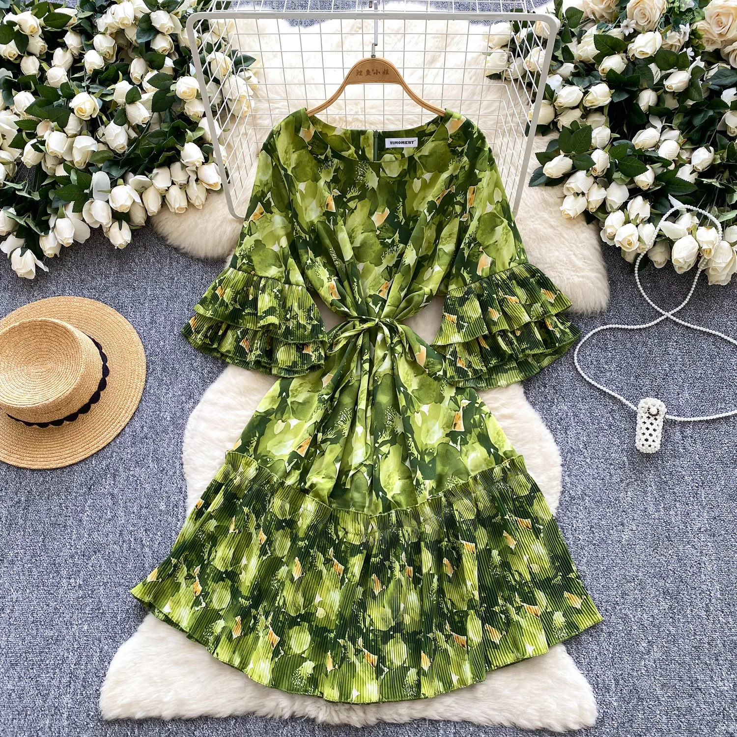 Chic sexy O-collo impiombato fata A-line estate donna Boho vestito estivo abbigliamento donna mini abito