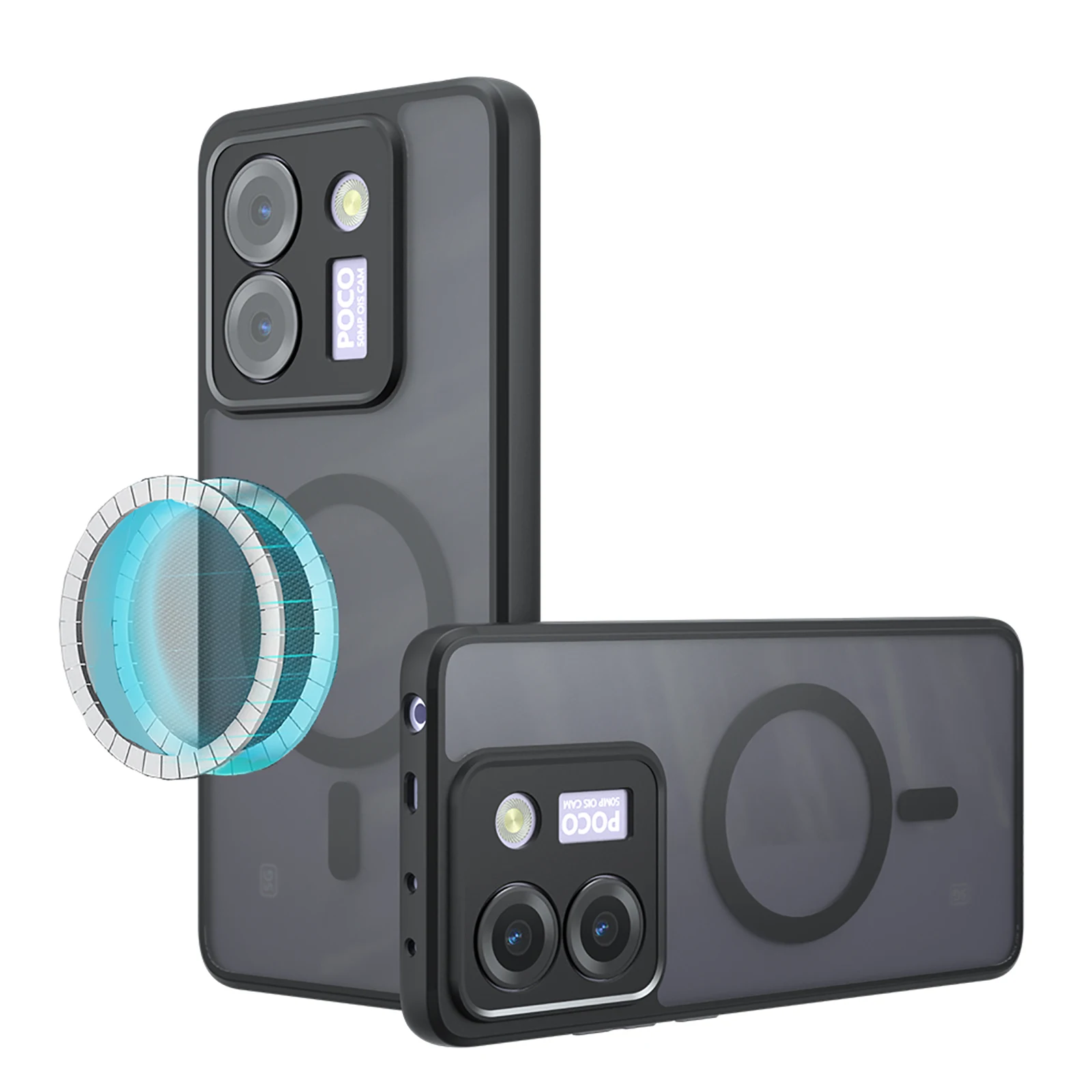 

Чехол для Xiaomi Poco M7 Pro [магнитный] [Защита объектива] Матовый жесткий бампер с защитой от отпечатков пальцев и отпечатков пальцев