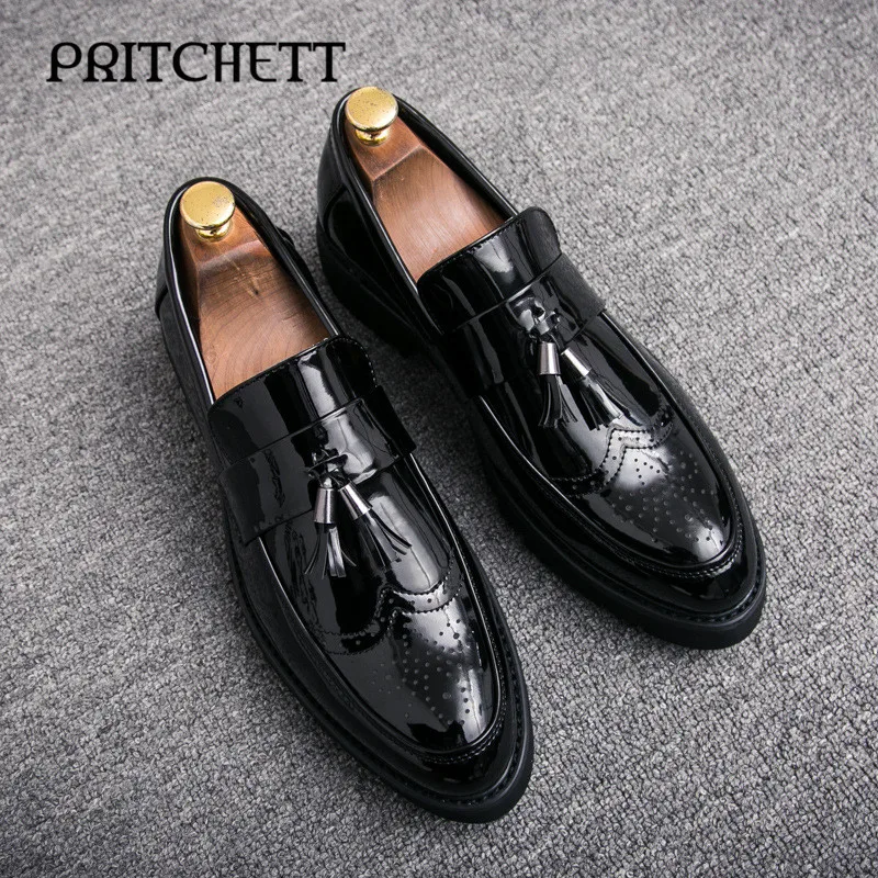 

New Shiny Tassel Leather Shoes Fashion Casual Slip-On Heightening Leather Shoes One-Step Personalized Fashion Men's Shoes