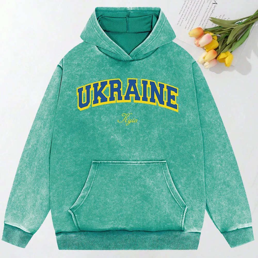 

Ukraine Kyiv Letter Printing Woman Washed Hoody Y2K Fashion Streetwear Breathable Oversized Pullover Autumn Cotton Hoodies