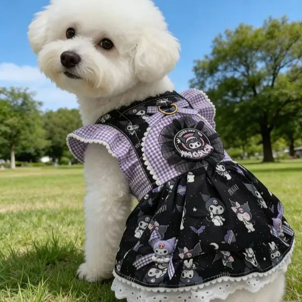 

Cute Kuromi Purple Princess Pet Dress, Breathable Spring Summer Dog Cat Clothes, Lovely Sundress for Small Dogs Puppy Kitten