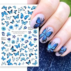 Bule Fairy Butterflies naklejki na paznokcie naklejki marzycielski projekt żywe holograficzne DIY Manicure Charms dekoracje okłady akcesoria JIF