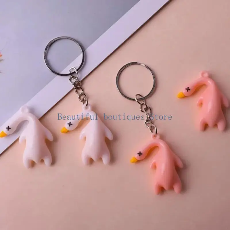 U4LF Ultraviolets Discoloration Duck Rearview Mirror Hanging Decoration Funny Animal Keyring Keychain Novelty Gift