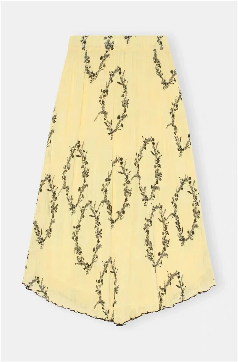 Elegant Women's Pleated Long Skirts Fashion Print Chiffon A-line Skirt Office Lady Spring Summer Chic Skirts Woman Stylish 2026