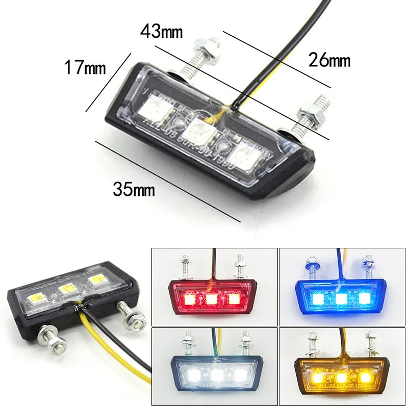 Universal Motorcycle License Plate LED Light 12V Plastic Mini Number License Plate Lamps White Red Yellow Blue Warning Tail Lamp