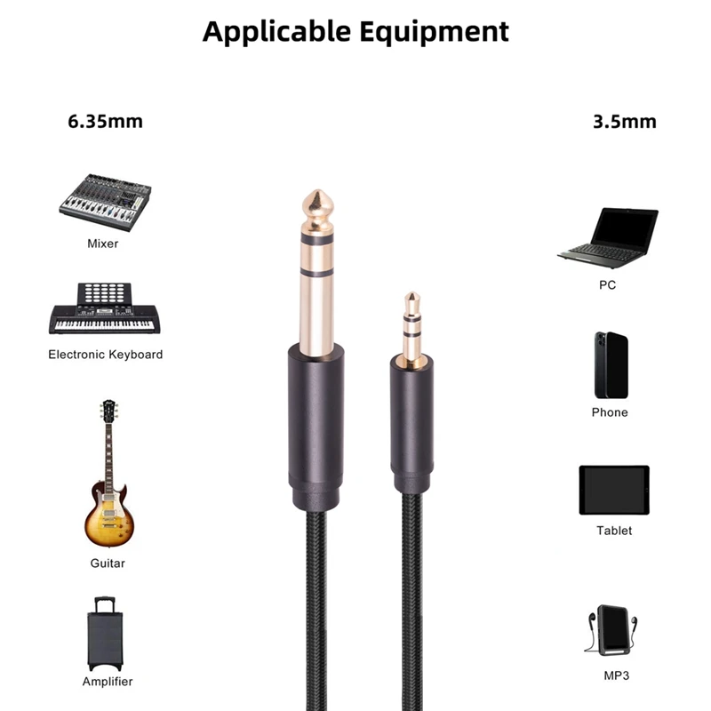 Câble adaptateur 3.5mm à 6.35mm pour amplificateur de centre commercial, câble audio plaqué or, 3.5 Jack à 6.5 Jack mâle à mâle