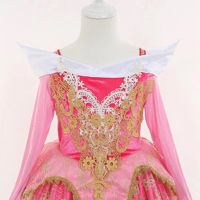 Vestido de princesa Aurora de la Bella Durmiente de Disney para niños, Cosplay sin hombros, regalos para niños, fiesta de Halloween de fantasía,