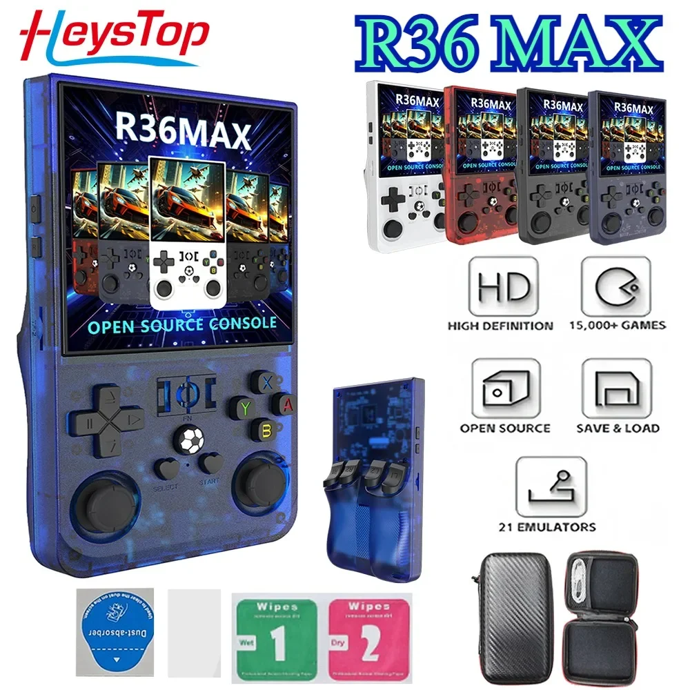 NEW R36MAX Retro Handheld Video Game Console Linux System 4 Inch IPS Screen Portable Pocket Video Player 64GB Games Kid Gift