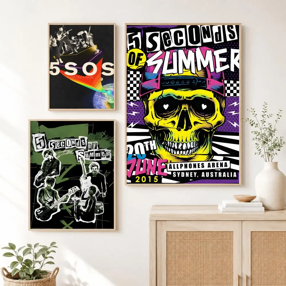 Pop Band 5 S-Seconds Of Summer  Poster Self Adhesive Wall Art Decor for Bedroom Living Room Office Home Decor Gift