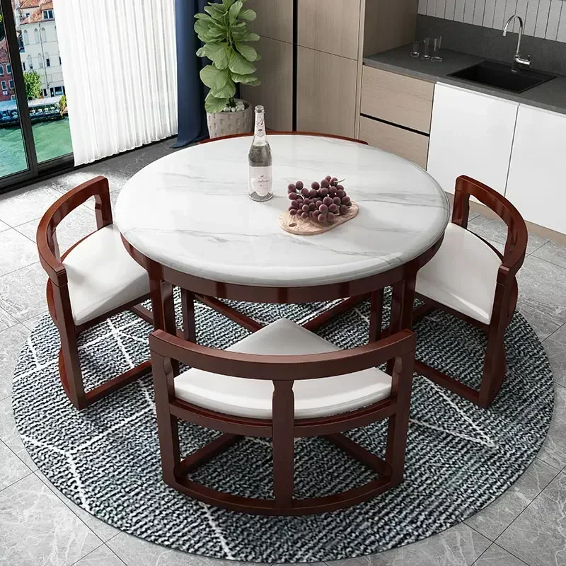 Chairs Set Simple Modern Small Apartment Home One Table 4 Chairs Invisible Space-Saving round Dining Table