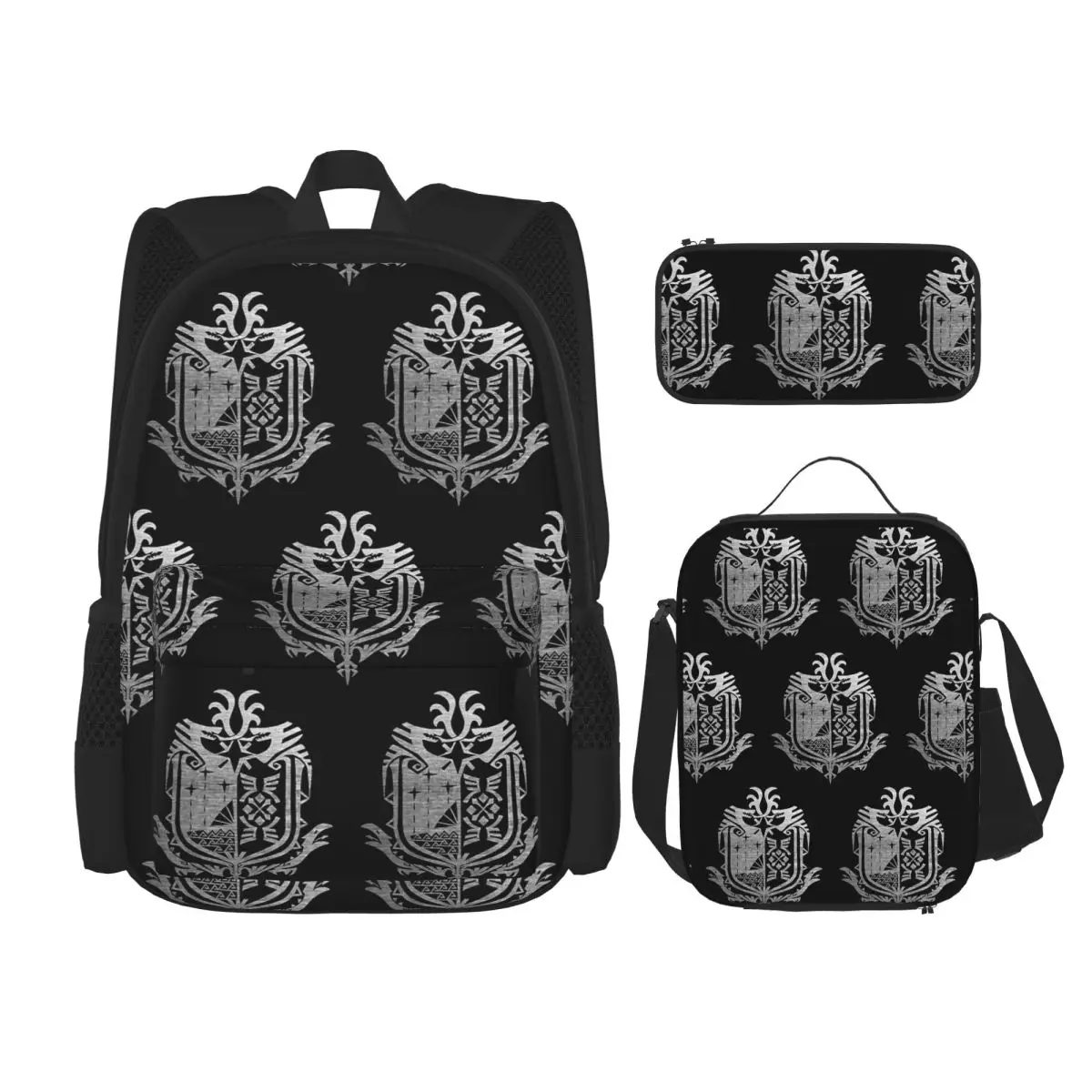 

Monster Hunter World Backpacks Kids Bookbag School Bags Rucksack Lunch Bag Pen Bag Three-Piece Set