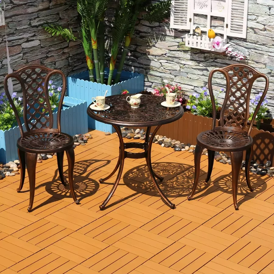 Outdoor Cast Aluminum 65cm Tables And Chairs Set 3-Piece Rust-Resistant Courtyard Garden Hotel Urniture Terrace Combination