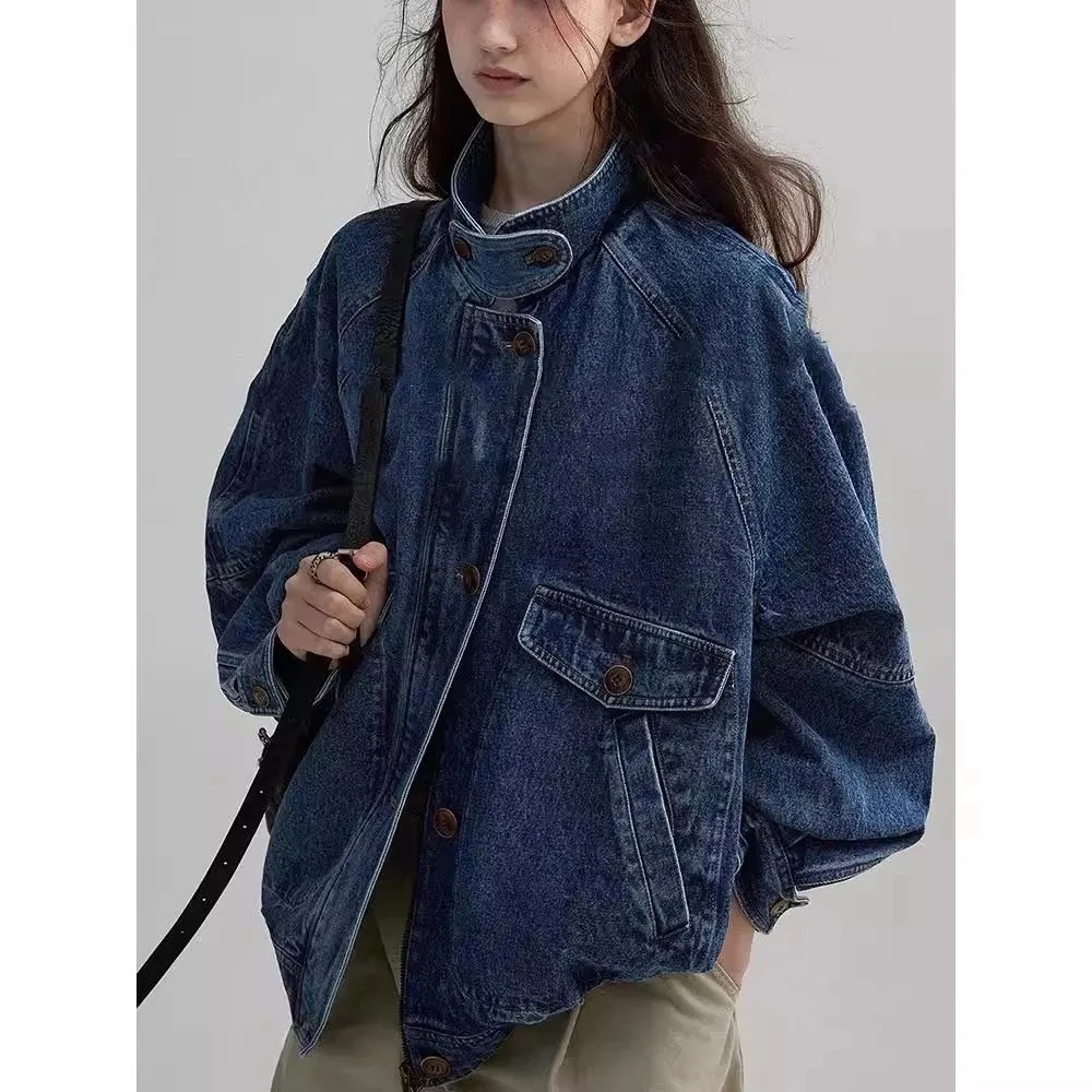 Ladies Denim Jacket 2026 Spring Autumn Stand-up Collar Temperament Lady Outerwear Korean Version Leisure Women's Cowboy Coat