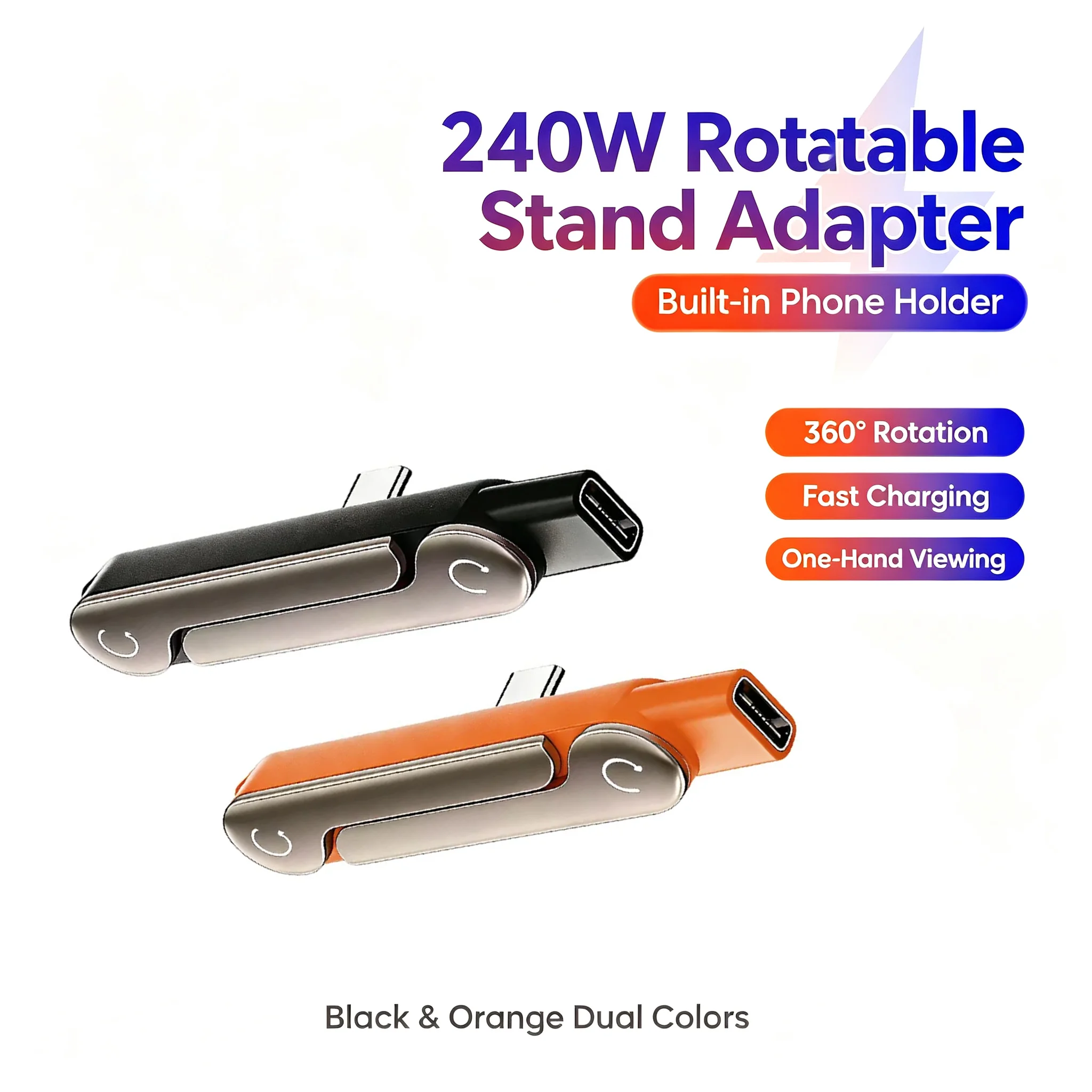 USB Type C Flat Charger Charging Cable C Kick Cable Stand With Invisible Support Foldable Phone Holder 240W Charge Wire Bracket