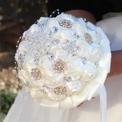 Luxury Artificial Rose Ribbon Flowers Pearls Beaded Bridal Bouquet Bridesmaid Wedding Bouquets Wedding Supplies Bridal Beaded