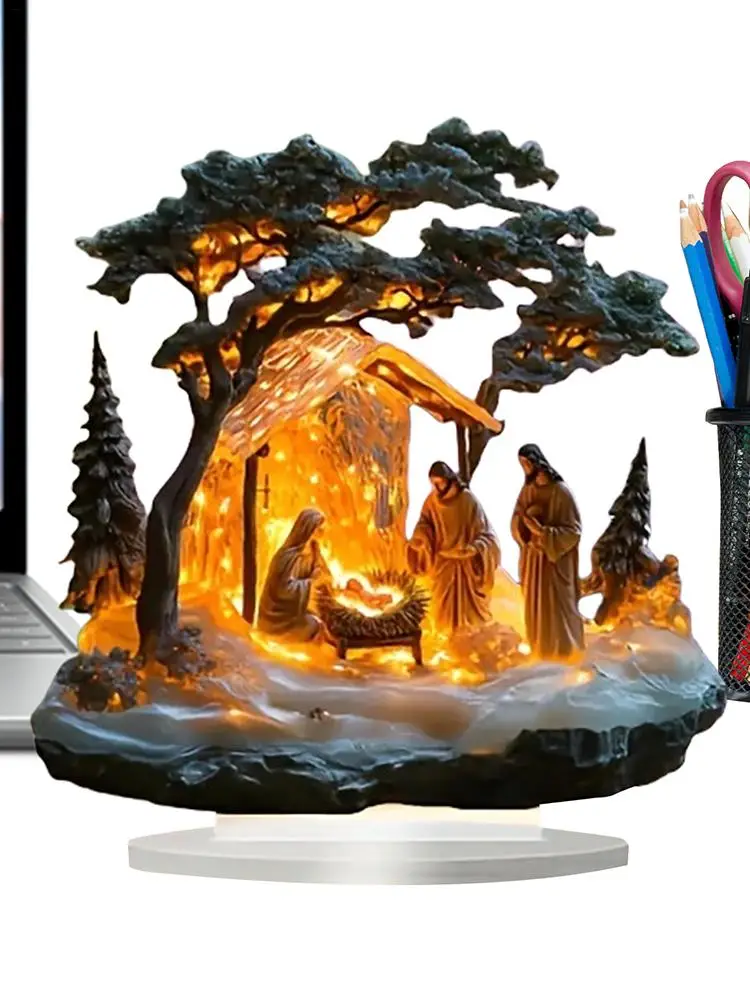 2D الإبداعية يسوع مهرجان المشهد تمثال أكريليك مشهد الميلاد المسيحية ديكورات المنزل سطح المكتب زخرفة هدية احتفالية