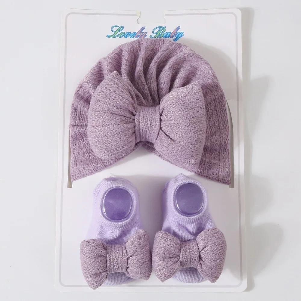 القطن متماسكة الطفل قبعة الجوارب مجموعة كبيرة Bowknot مطاطا الطفل القوس الجنين قبعة يندبروف 0-12 شهرا الوليد قبعة عمامة الطفل