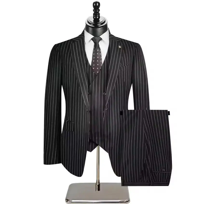 

High-quality Men's Striped Suits Fashionable Cool and Versatile Trendy Wedding European American Casual Wedding Three-Piece Set