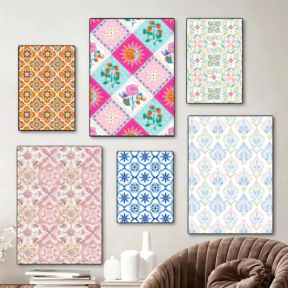

Turkish Tile Watercolor Painting Poster Perfect Space Sticker Self Adhesive for Office Home Theater Wall Art Decor Fancy Gift