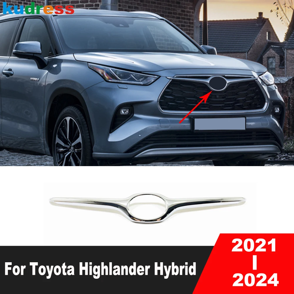 

For Toyota Highlander XU70 Kluger Hybrid 2021-2023 2024 Chrome Front Center Grille Grill Logo Frame Cover Trim Car Accessories