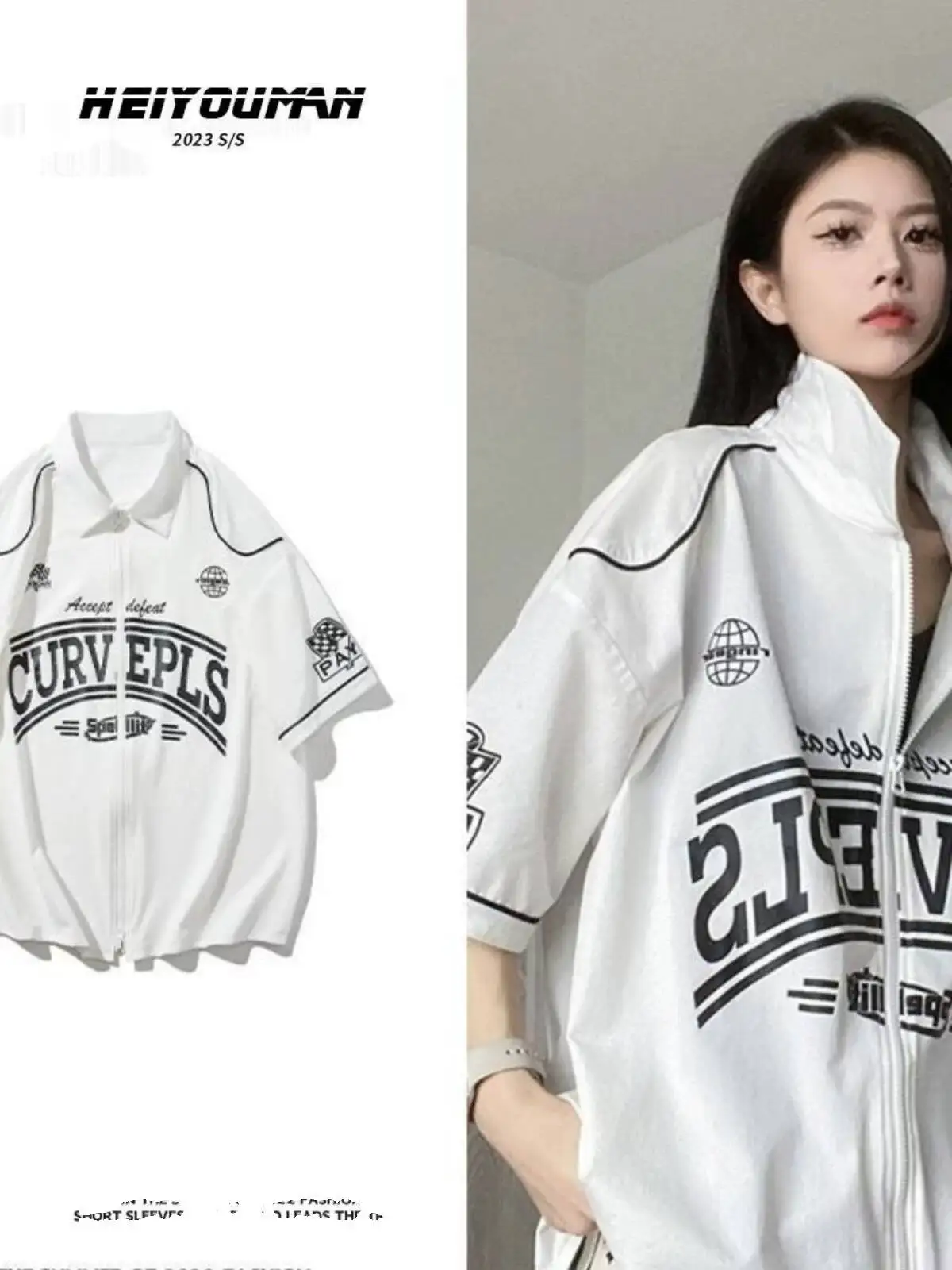 2026 Plus Size Up To 300 Lbs Half Zip Stand Collar Baseball Short Sleeve Cardigan T Shirt Unisex Summer Casual Hockey T-shirt
