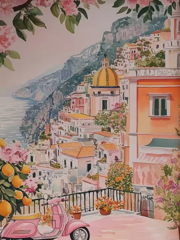 Pastel Positano Seaside Town New Style Educational Puzzle Difficult Challenge Leisure Decompression Jigsaw Puzzle