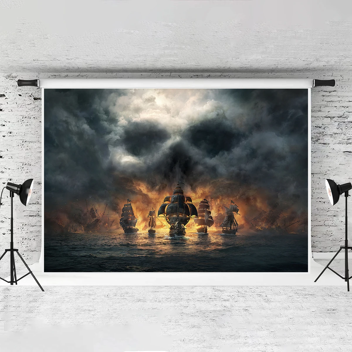 Pirate Ship Sea Rainstorm Backdrop Ghost Banner Haunted Game House Party Decorations Photography Fantasy Horror Island Room