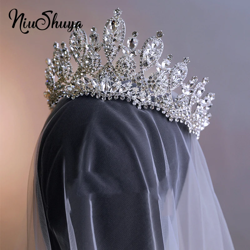 NiuShuya Gentle Luxury Sparkling Crystal Bridal Hair Tiaras Crown Rhinestone Pageant Diadem Headpieces Wedding Hair Accessories