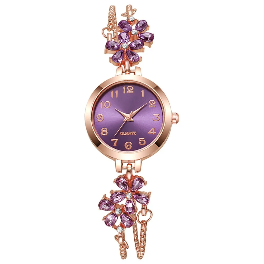 Adjustable Women's Quartz Watch Waterproof Quartz Movement Luxury Wrist Watch Violet Crystal Diamond Inlaid Bracelet Watch