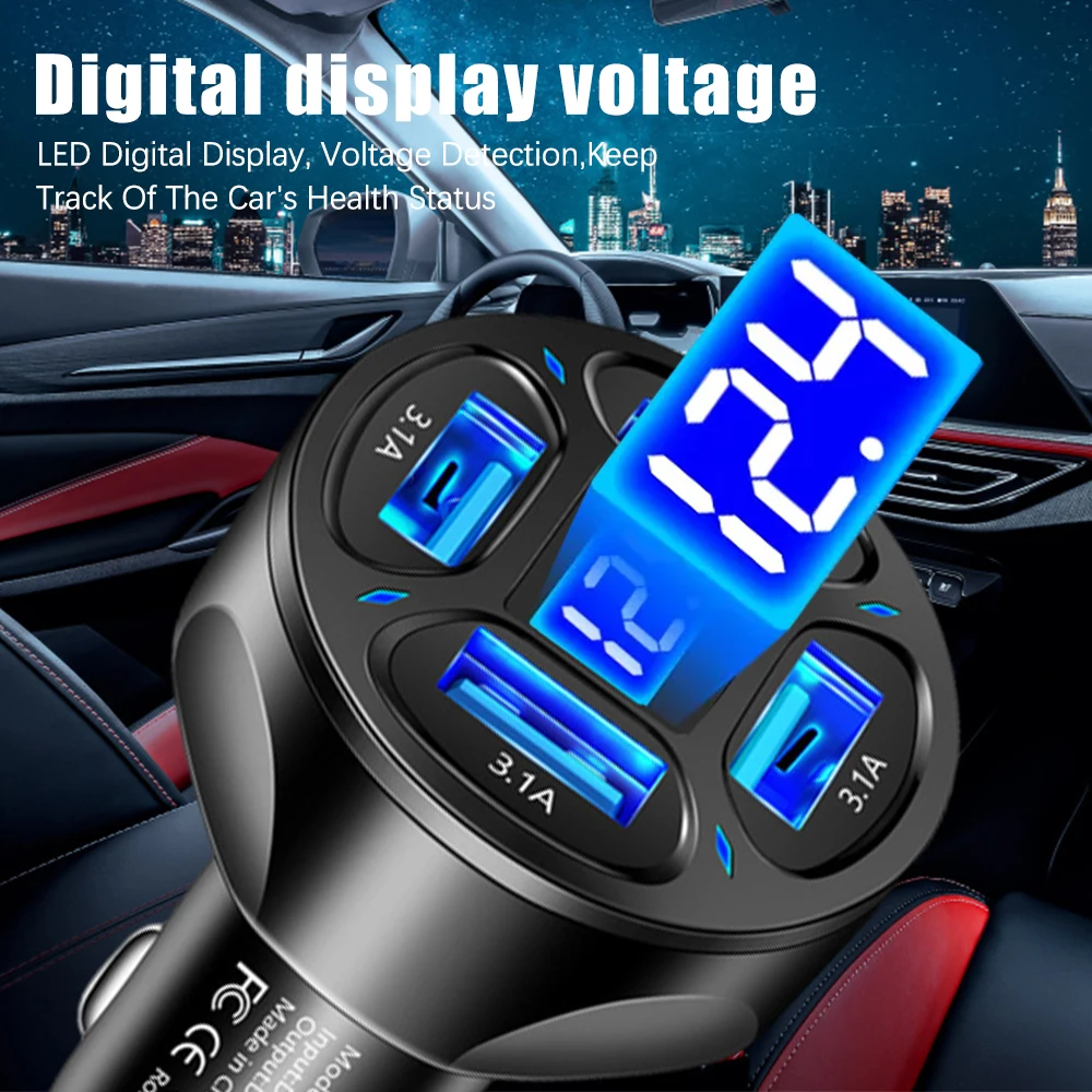 Car Charger Digital Display Fast Charging 2 USB Ports Adapter Universal For Phone Quick Battery Charging Accessories