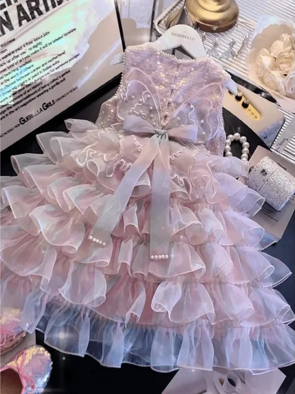 プリンセススタイルサマードレス-女の子用-ベビーガールの誕生日ケーキデザイン-メッシュスカート-ソフトで快適な通気性のある生地-ミッドウエスト