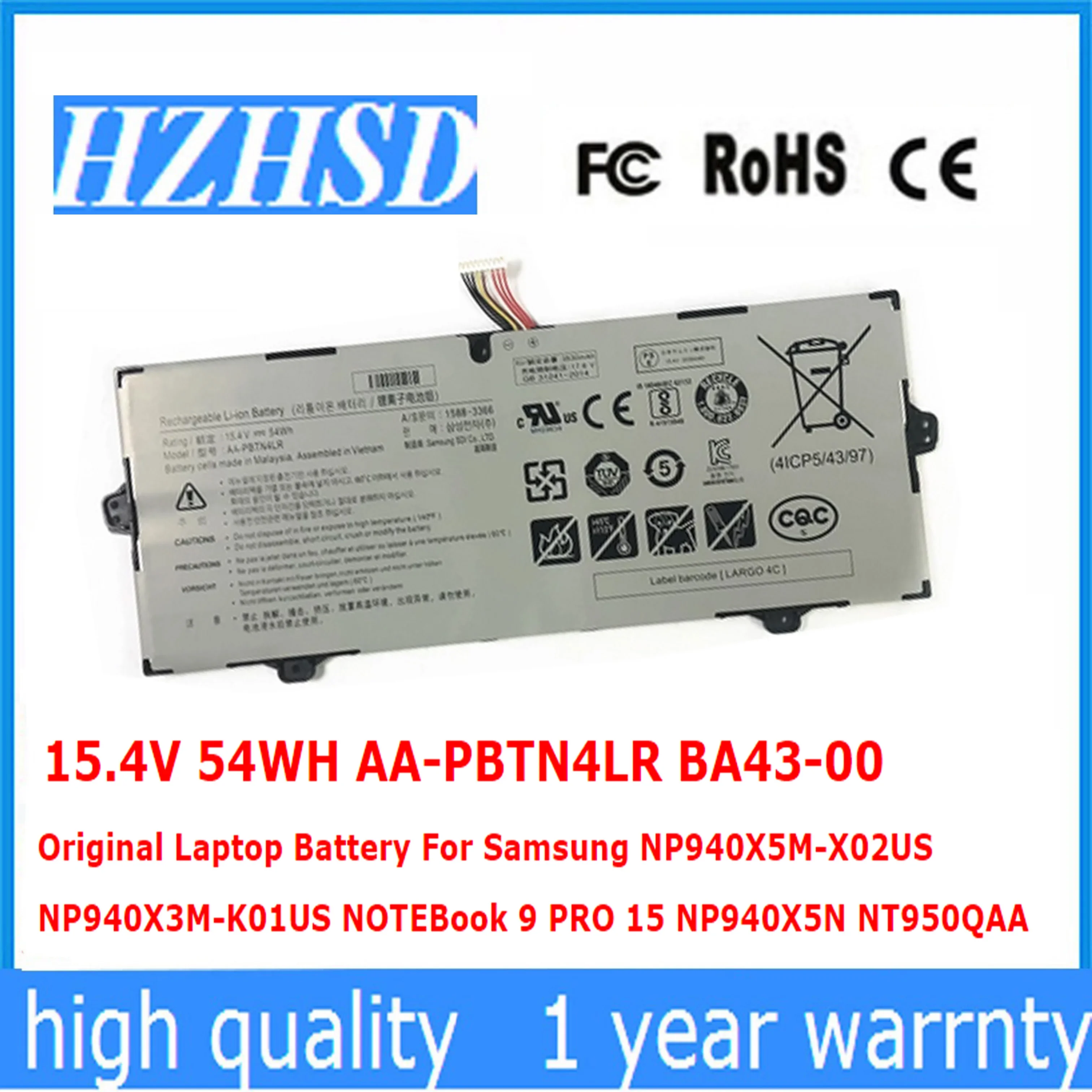 

15.4V 54WH AA-PBTN4LR BA43-00 Original Laptop Battery For Samsung NP940X5M-X02US NP940X3M-K01US NOTEBook 9 PRO 15 NP940X5N NT950