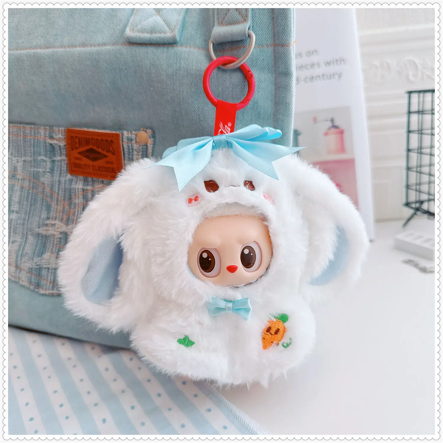 

17cm Labubu 1-3 Gen Doll Outfits Bow-adorned Rabbit-themed Shawl Cape Clothes for Labubu Accessories