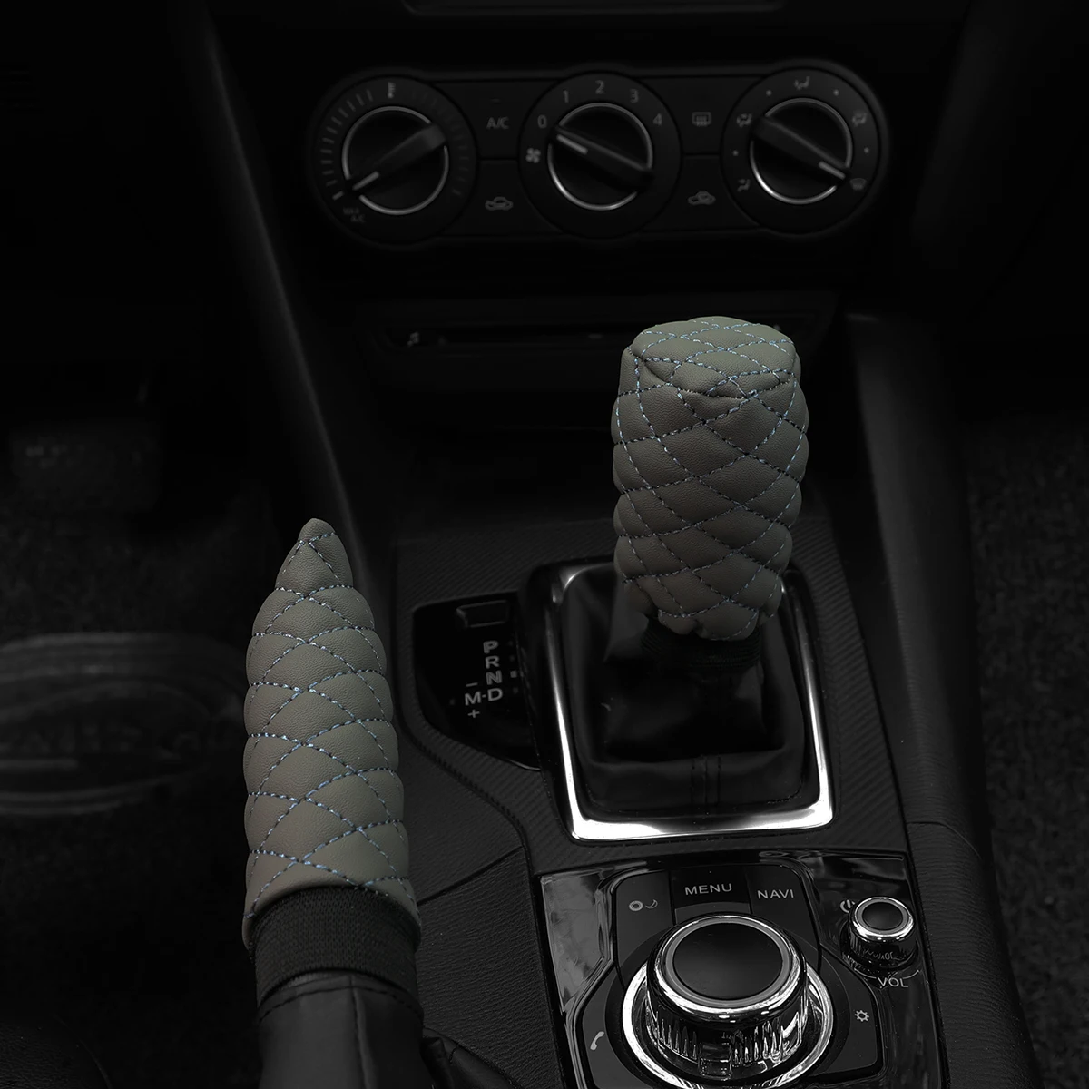 2 Sets PU Leather Stereo Embroidery Car Handbrake Cover Handle Set Manual Gear General Automotive Supplies
