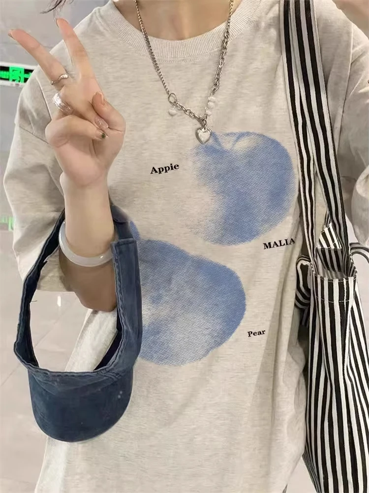 Unisex Men's Women's Watercolor Apple Pear Graphic Print T Shirt White Oversized Art Streetwear Short Sleeve Crew Neck Tee Top