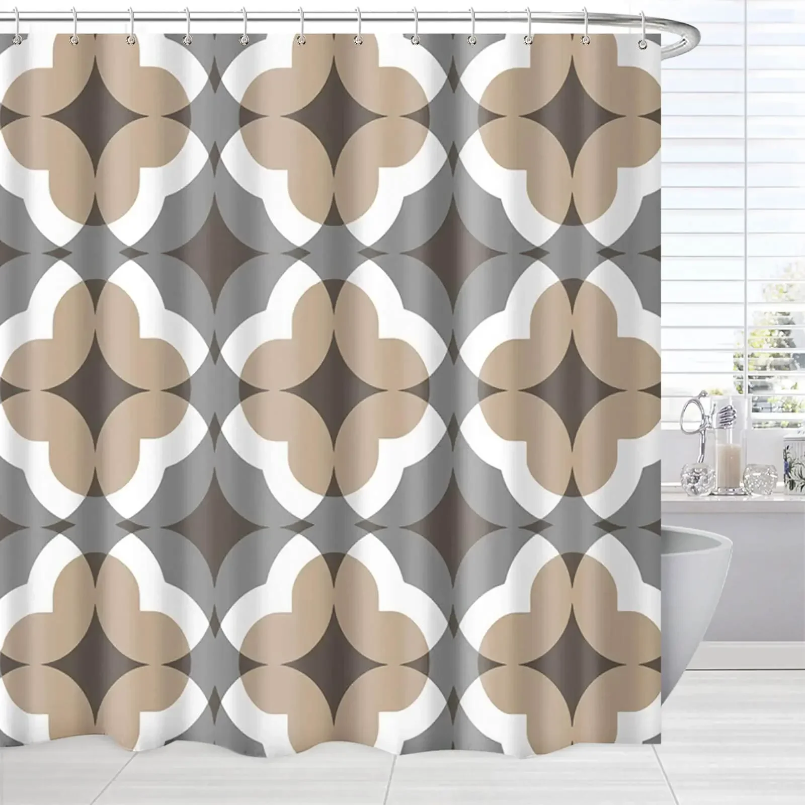 Brown Bathroom Shower Curtains Grey and Beige Shower Curtain Abstract Tan White Geometric Pattern Shower Curtain Bathroom Decor