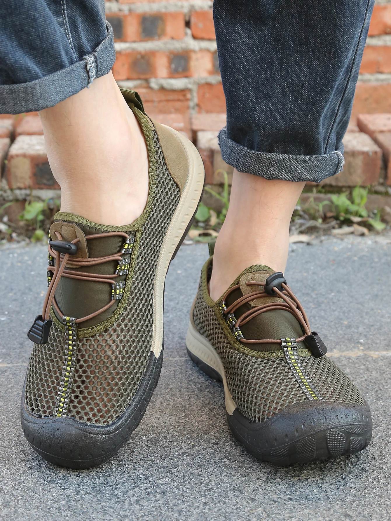 Atmungsaktive Mesh-Outdoor-Wanderschuhe für Herren, schnell trocknende Freizeitsneaker mit hohlem Obermaterial, verstellbarer Kordelzug zum Hineinschlüpfen, Alltagsschuhe – Detail 7
